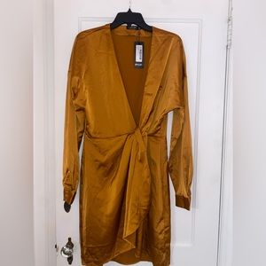 Long sleeve gold dress